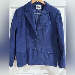 VTG Tami Sportswear Women's Vibrant Blue Corduroy Blazer Leather Buttons